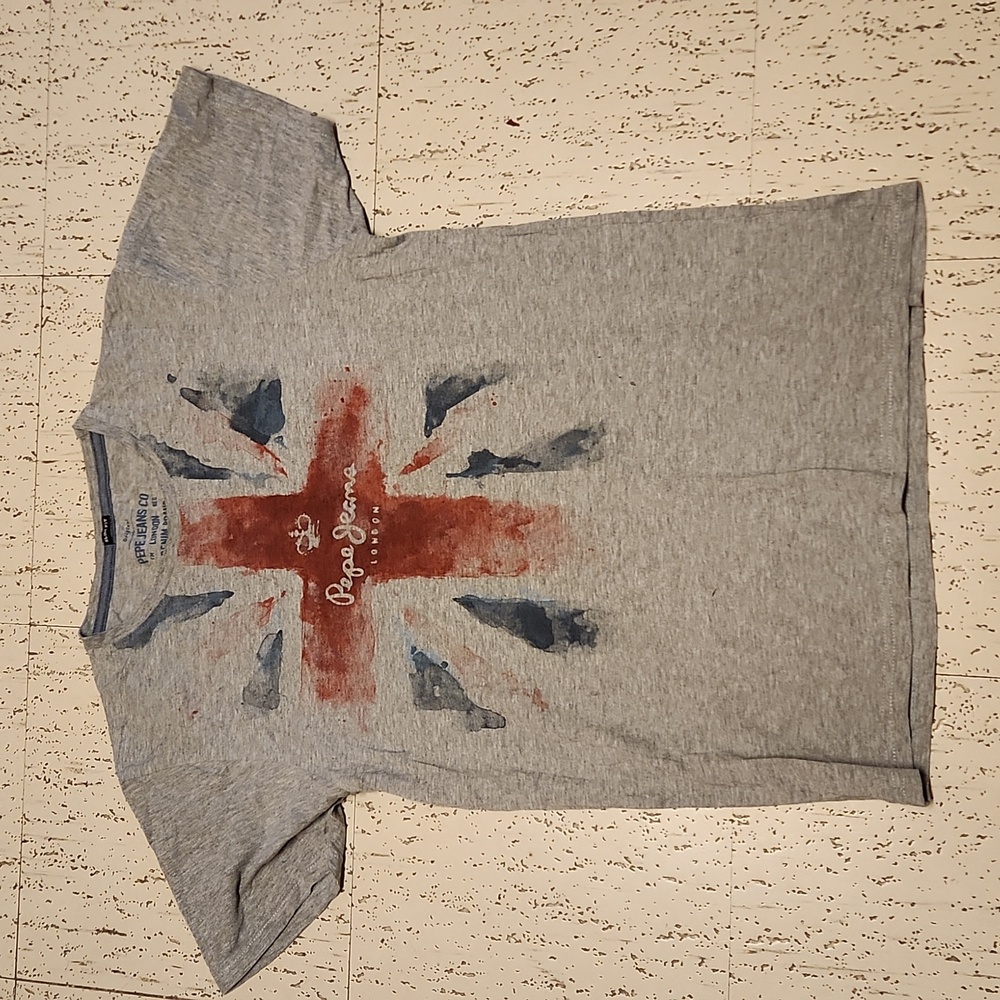 Pepe Jeans London Gray Waterpaint Cross Logo Slim Fit Crewneck T Shirt